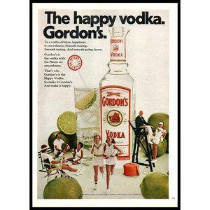 1974 Gordon's The Happy Vodka Vintage Print Ad Tennis Club Couples Lime Wall Art
